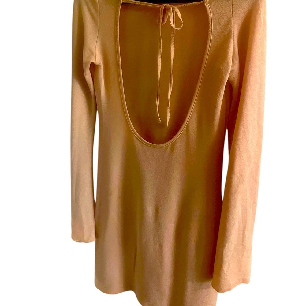 SHEIN Tan Tie Front Long Sleeve Bodycon Dress